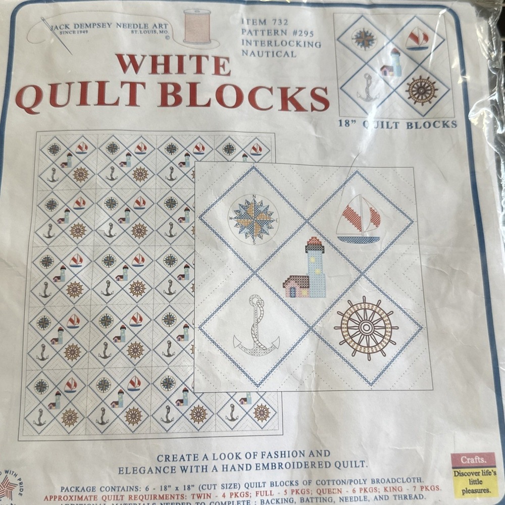Jack Dempsey Needle Art White Quilt Blocks Item 732 281 Interlocking Baseball